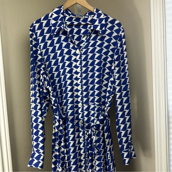 BODEN Kate Midi Shirt Dress Blue & White Bird Print Size 16/18 - Picture 5 of 14